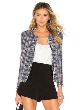 IRO Frannie Blue Tweed Open Front Jacket Size 36 ( Small) S Multicolor
